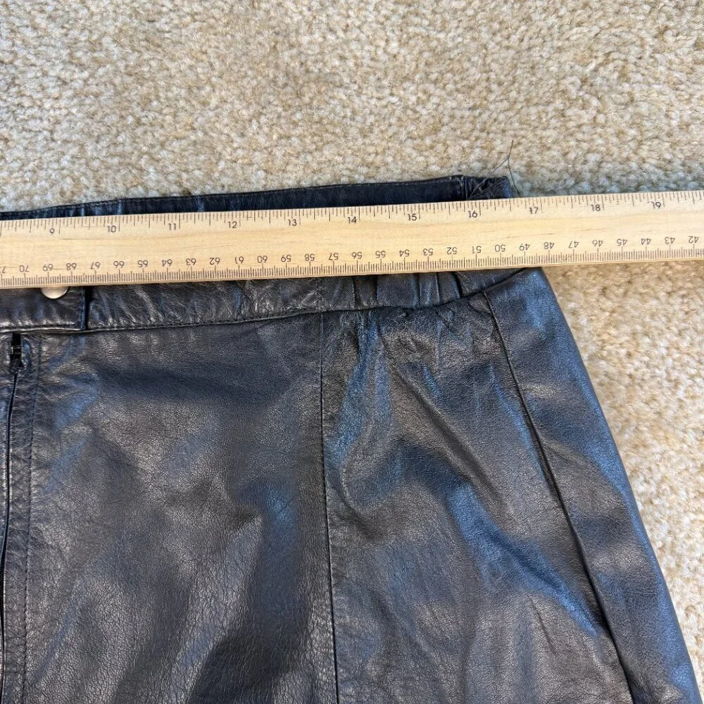 VTG 90s Tibor Black Genuine Leather Mini Skirt Women Sz L High Waist Korea F443